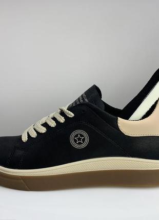 Кеді чоловічі чорні шкіряні літні,демі,літо,осінь/кеді чоловічі літні,осінні,весняні чорні