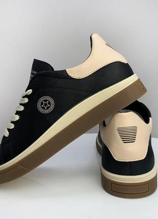 Кеді чоловічі чорні шкіряні літні,демі,літо,осінь/кеді чоловічі літні,осінні,весняні чорні