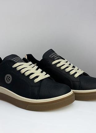 Кеді чоловічі чорні шкіряні літні,демі,літо,осінь/кеді чоловічі літні,осінні,весняні чорні