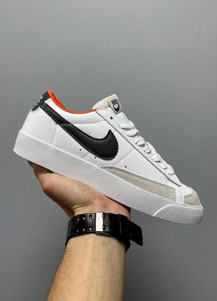 Классные трендовые мужские кроссовки nike blazer low ‘77 vintage leather white black orange белые