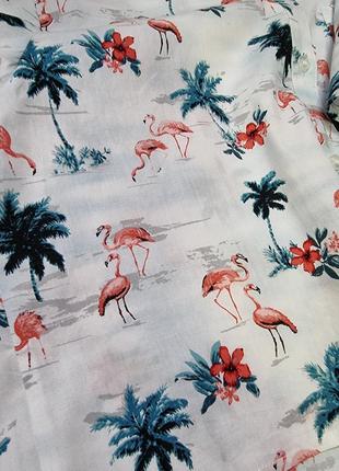 Рубашка хлопковая укороченная,  в 🍹 тропический  принт фламинго 🦩8 фото