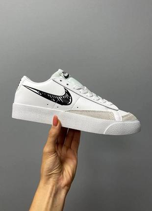 Шикарные женские кастомные кроссовки nike blazer low ‘77 vintage leather sketch белые