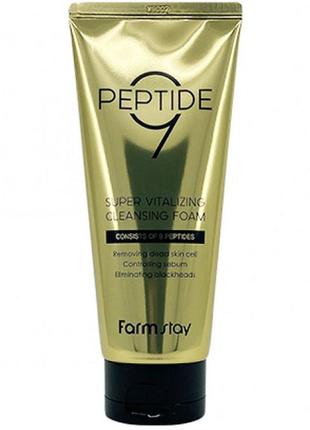 Пенка для умывания лица с пептидами farm stay peptide9 super vitalizing cleansing foam