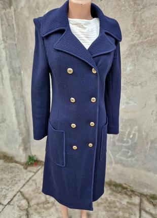 #24 винтажный кардиган пальто 100%шерсть темно синий1 фото
