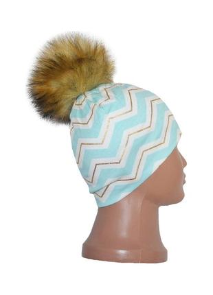 Шапочка детская осенняя с помпоном для девочки