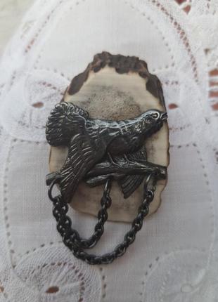 Брошь "тетерев" рог оленя германия