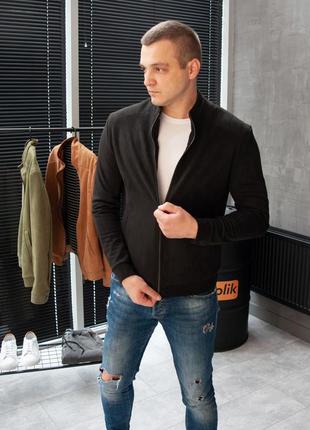 Стильная мужская куртка курточка бомбер на подкладке замш черная