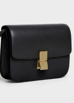 Сумка celine box розкішна чорна із натуральної гладкої шкіри нова якісна кросбоді клатч багет трендова натуральна селін гладка шкіра