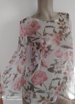 Жіноча блуза сітка в квітковий принт від tu розмір 10/ s-m1 фото