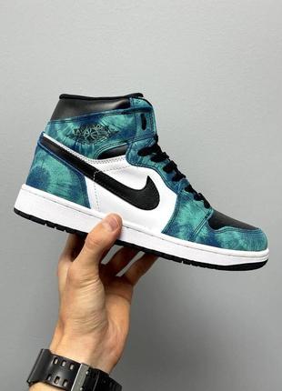 Нереальні чоловічі високі кросівки nike air jordan 1 retro mid tie dye ii бірюзові тай-дай1 фото