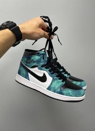 Нереальні чоловічі високі кросівки nike air jordan 1 retro mid tie dye ii бірюзові тай-дай9 фото