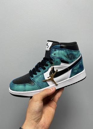 Нереальні чоловічі високі кросівки nike air jordan 1 retro mid tie dye ii бірюзові тай-дай3 фото