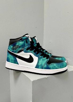 Нереальні чоловічі високі кросівки nike air jordan 1 retro mid tie dye ii бірюзові тай-дай7 фото