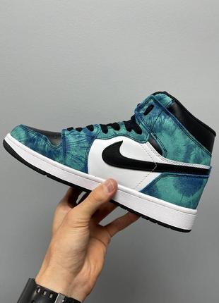 Нереальні чоловічі високі кросівки nike air jordan 1 retro mid tie dye ii бірюзові тай-дай6 фото