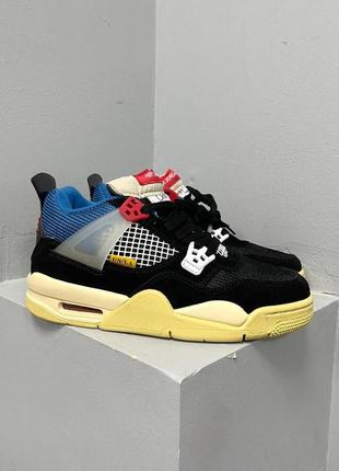 Отличные женские высокие кроссовки union la x nike air jordan 4 retro off noir чёрные