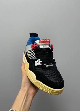 Чудові жіночі високі кросівки union la x nike air jordan 4 retro off noir чорні3 фото