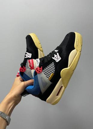 Чудові жіночі високі кросівки union la x nike air jordan 4 retro off noir чорні5 фото