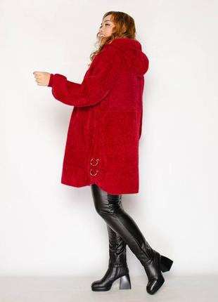 Короткое пальто куртка альпака большого размера с капюшоном6 фото