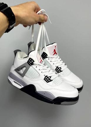 Трендові чоловічі високі кросівки nike air jordan 4 retro white cement білі з сірим