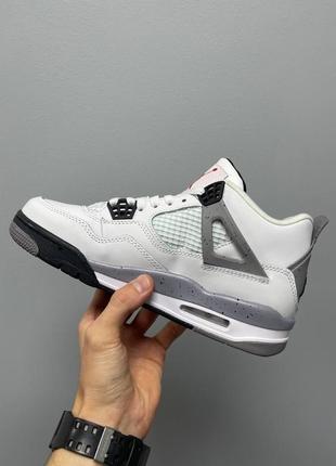 Трендовые мужские высокие кроссовки nike air jordan 4 retro white cement белые с серым3 фото