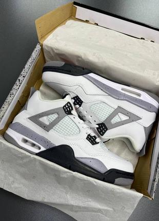 Трендовые мужские высокие кроссовки nike air jordan 4 retro white cement белые с серым6 фото