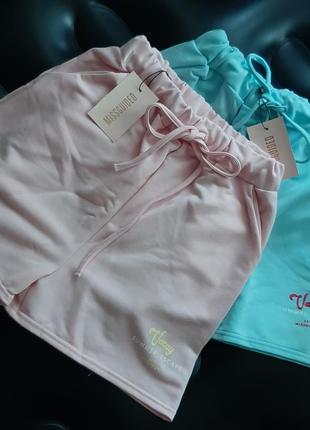 Голубі, рожеві трикотажні широкі шорти missguided8 фото