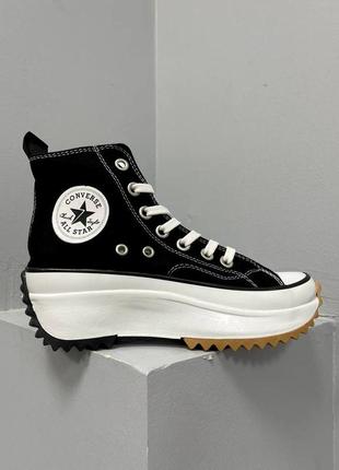 Классные женские высокие кеды на платформе converse run star hike black чёрные с белым