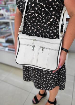 Жіноча шкіряна біла сумка шкіряна біла жіноча сумка через плече7 фото