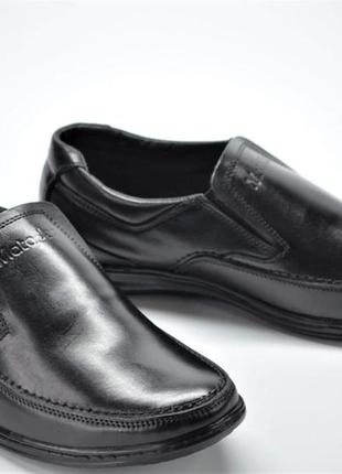 Мужские комфортные кожаные туфли черные matador 52303 фото