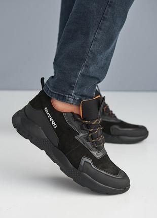 Мужские кроссовки кожаные весна/осень черные emirro размеры 41, 42, 43, 44 fv_002080