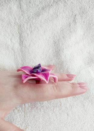 Шикарне унікальне дизайнерське кільце лілія квітка ручна робота handmade піон тренд наречена подарунок універспльнмй розмір4 фото