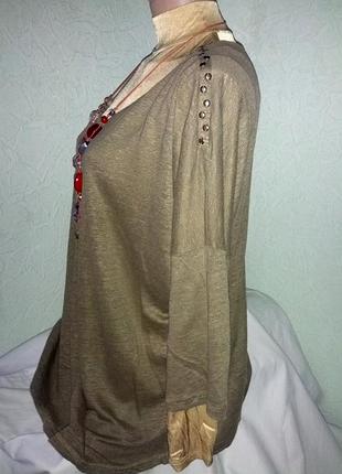 Льон 100%! туніка,хакі,з декором на плечі,48-50разм,l.o.g.g. h&m