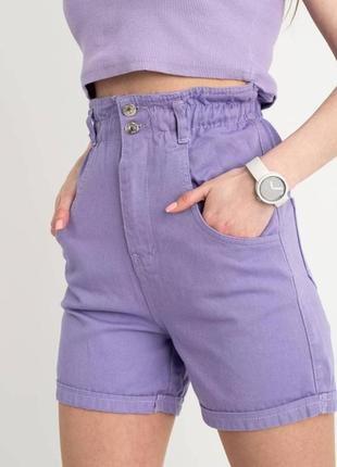 Джинсові шорти на гумці з високою посадкою, лавандового / бузкового кольору