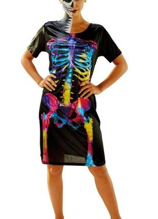 Черное платье ,,разноцветный скелет,,*маскарадное платье на хэллоуин(размер m,l)