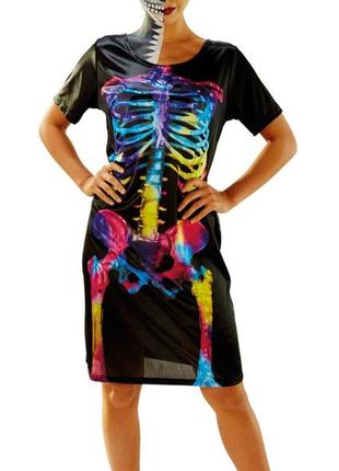 Чорне плаття ,,різнобарвний скелет,,*маскарадний сукні на хеллоуїн(розмір m,l)4 фото