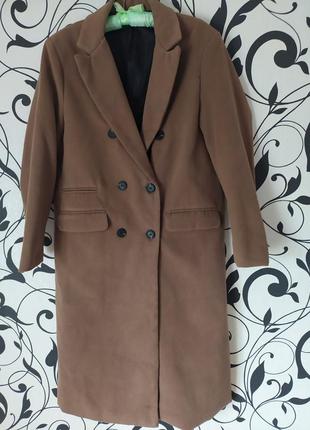 Двубортное прямое пальто shein,коричневое прямое пальто s2 фото