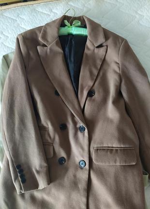 Двубортное прямое пальто shein,коричневое прямое пальто s4 фото