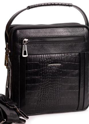 Мужская сумка eminsa 6136-4-1 кожаная черная1 фото