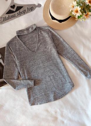 Серый свитер с чокером джемпер чокер сірий світер 44 46 распродажа розпродаж1 фото