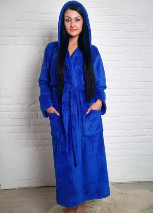 Махровий довгий жіночий халат з капюшоном р. 42,44,46,48,50,527 фото