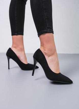 Жіночі туфлі на шпильці, на підборах чорні замшеві/жіночі туфлі на шпільке,на підборах чорні замшеві6 фото