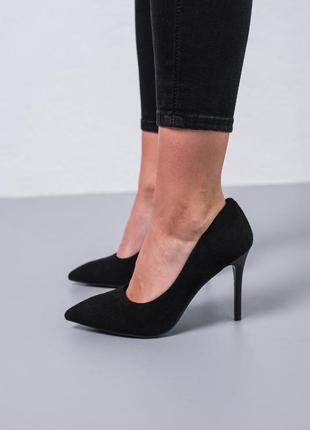 Жіночі туфлі на шпильці, на підборах чорні замшеві/жіночі туфлі на шпільке,на підборах чорні замшеві3 фото