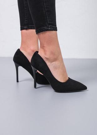 Жіночі туфлі на шпильці, на підборах чорні замшеві/жіночі туфлі на шпільке,на підборах чорні замшеві5 фото