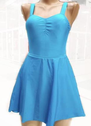 Голубой купальник с раздельной юбкой для танцев, занятий хореографией, гимнастикой2 фото