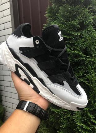 Мужские кроссовки adidas niteball кожаные черные белые