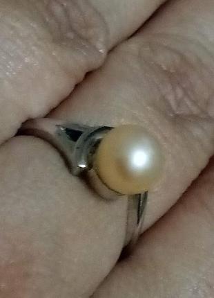 Срібне кільце з натуральної персикової перлиною maruata pearls4 фото