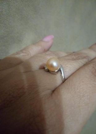 Срібне кільце з натуральної персикової перлиною maruata pearls6 фото