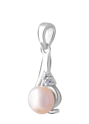 Серебряная подвеска с натуральной персиковой жемчужиной и белыми топазами1 фото