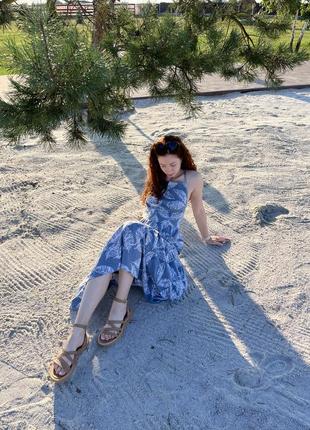 Сукня міді-довга із льону з вікритою спинкою,3 фото