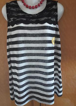 Суперовая майка-блуза в полоску с гипюровой вставкой (сзади запах) george